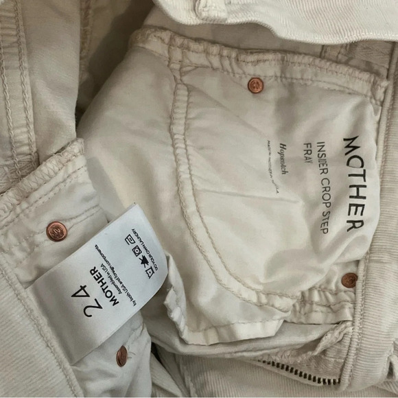 Mother Jeans Women 24‎ White Corduroy Insider Crop Step Fray Hopscotch Chalk - Picture 4 of 9